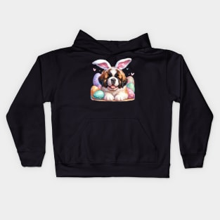 Puppy Saint Bernard Bunny Ears Easter Eggs Happy Easter Day Kids Hoodie